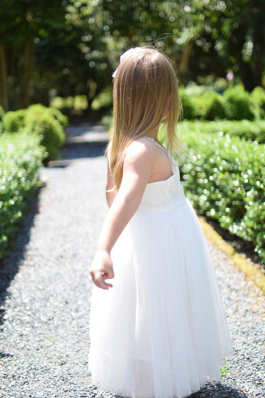 White Lace Floral Girls Dress