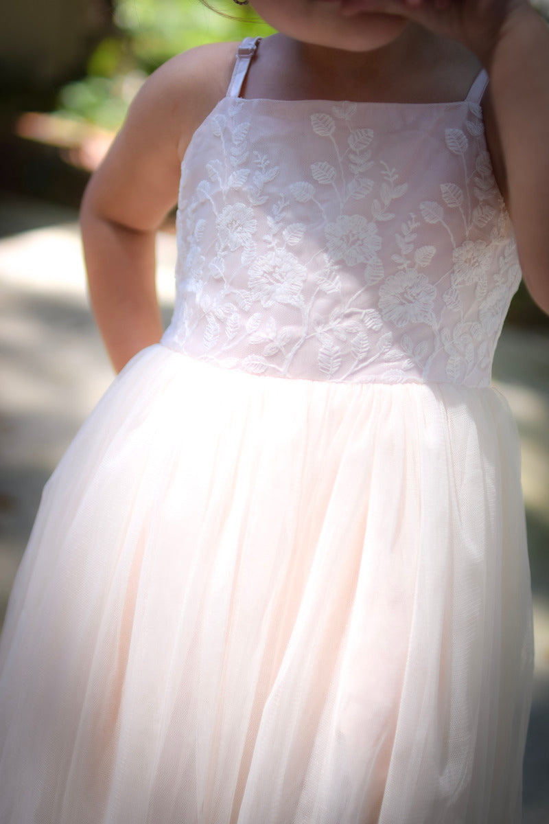 Lace Floral Pink Cream Girls Dress