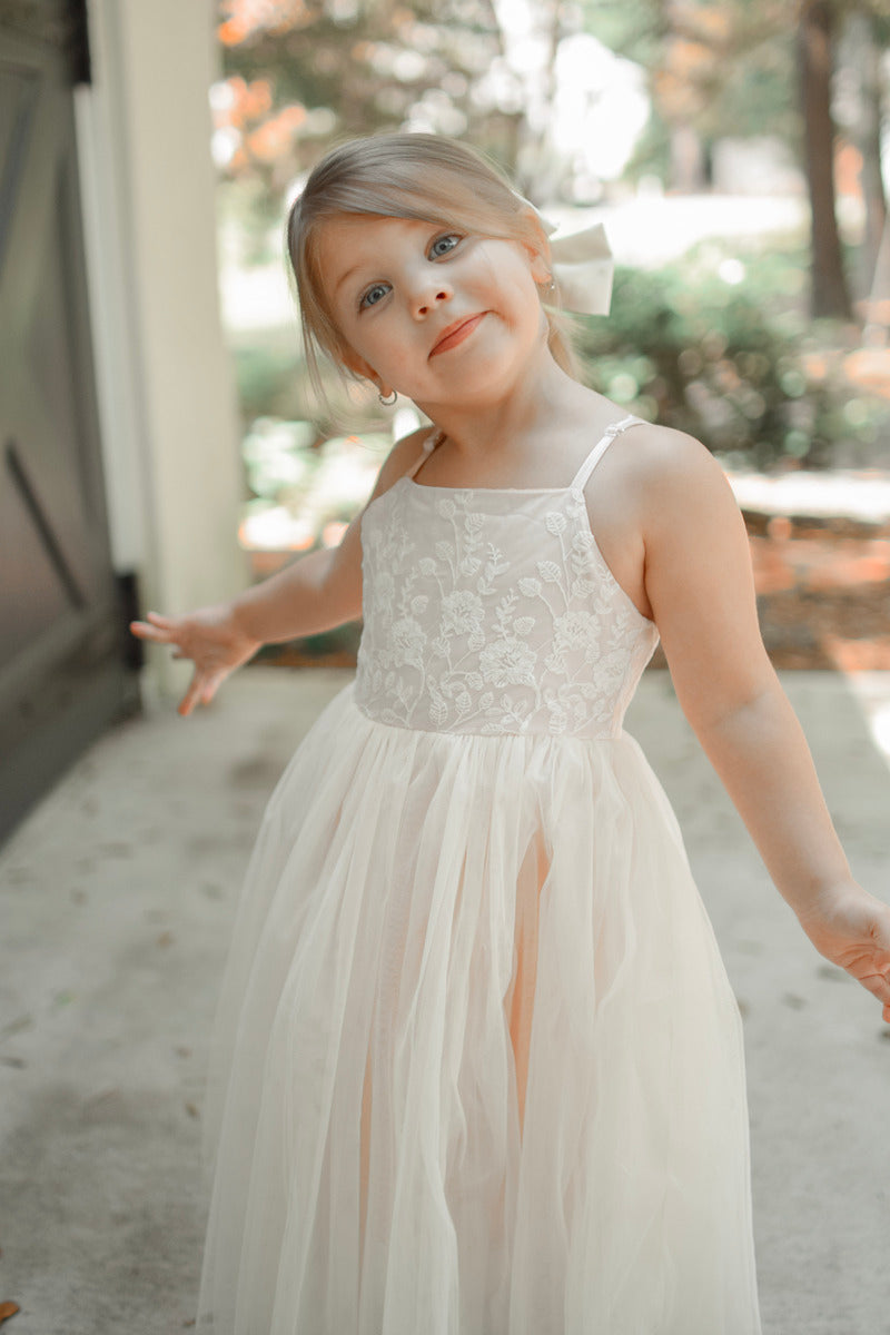 Lace Floral Pink Cream Girls Dress