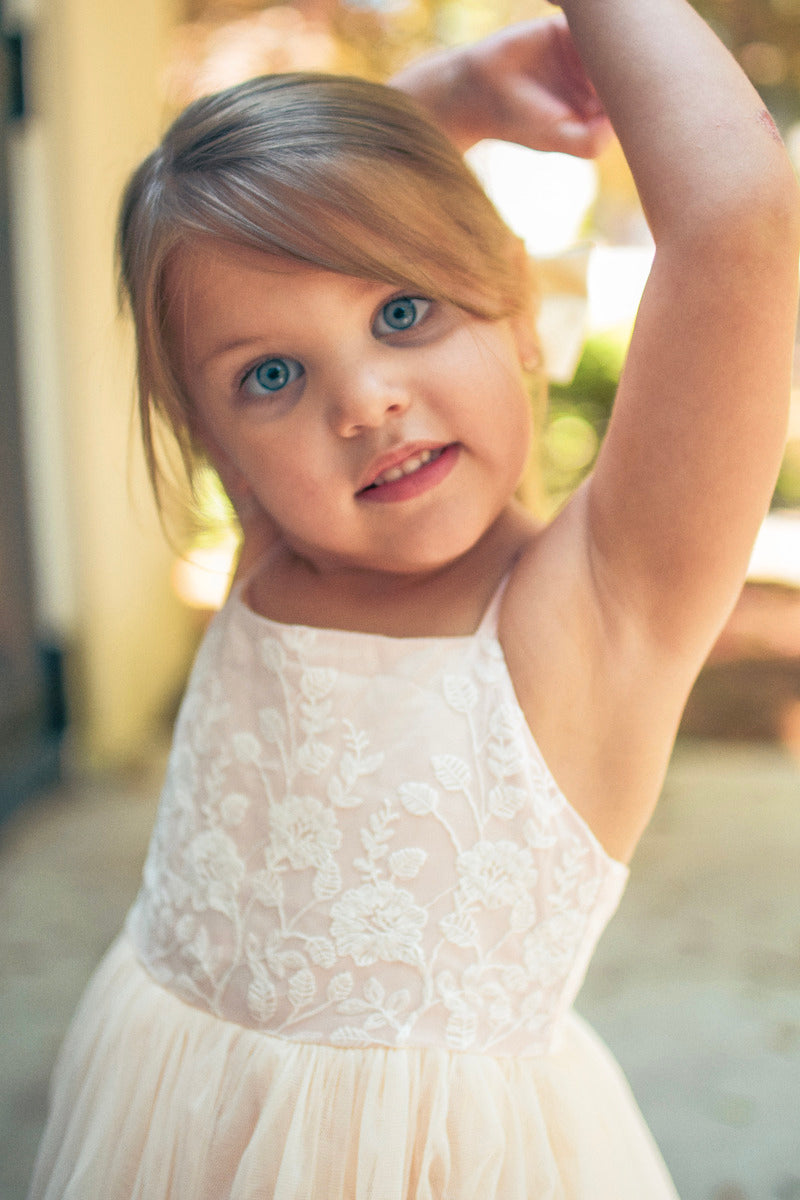 Lace Floral Pink Cream Girls Dress