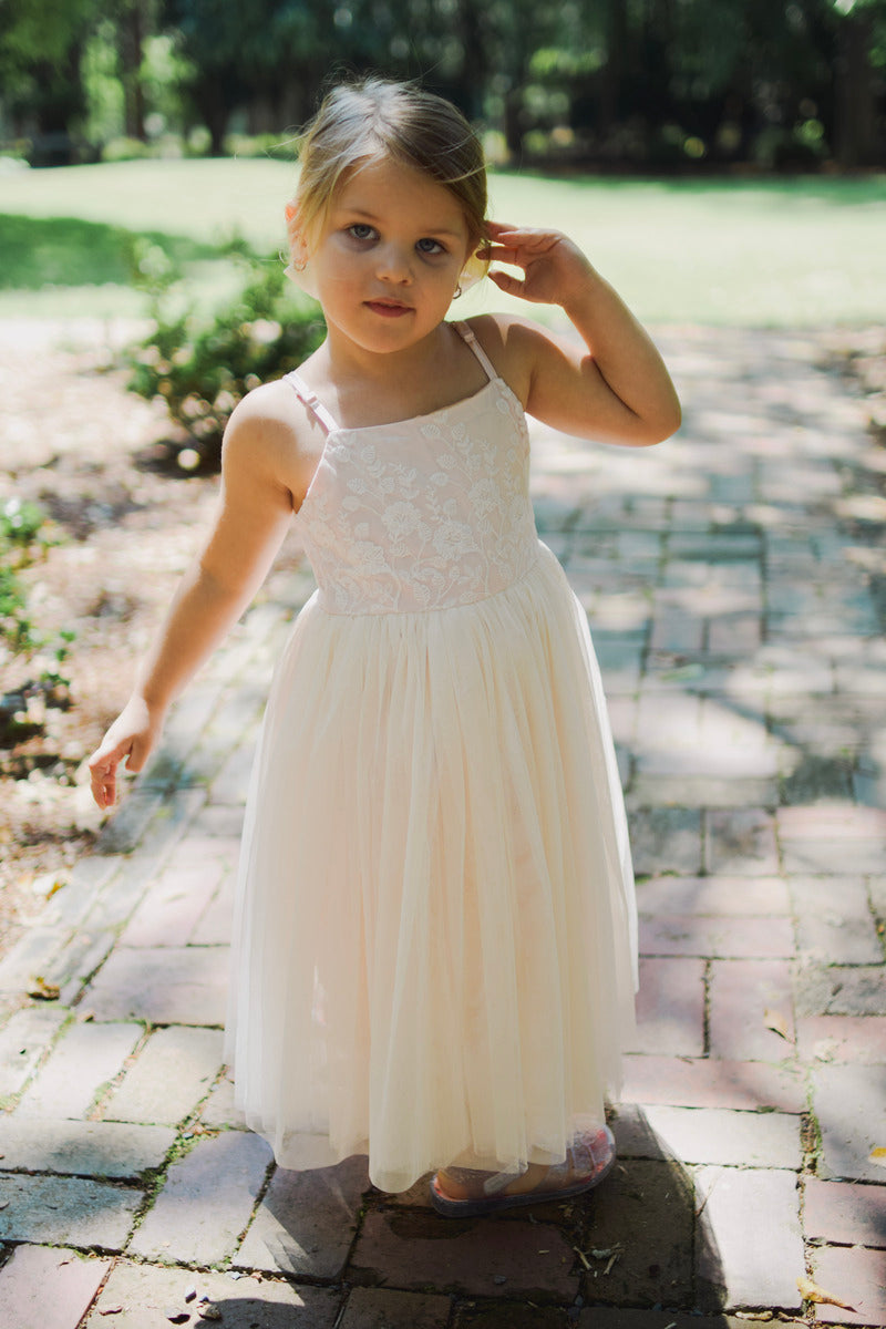 Lace Floral Pink Cream Girls Dress