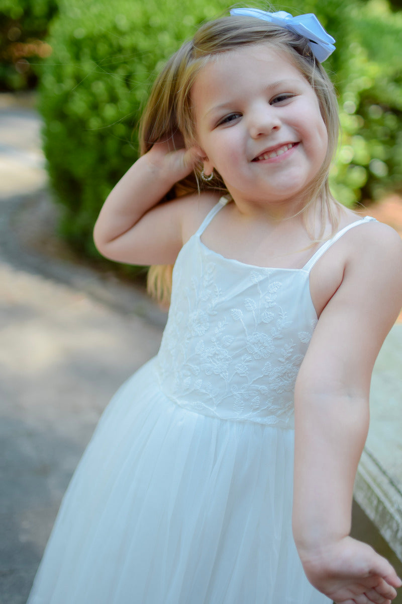 White Lace Floral Girls Dress