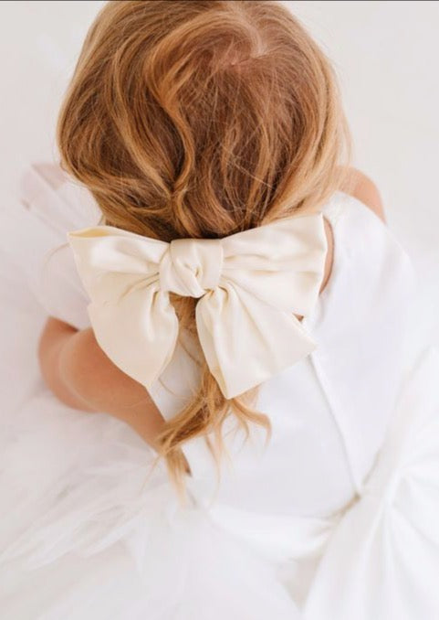 Ivory Satin XL Hair Bow Clip