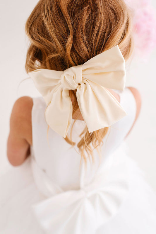 Ivory Satin XL Hair Bow Clip