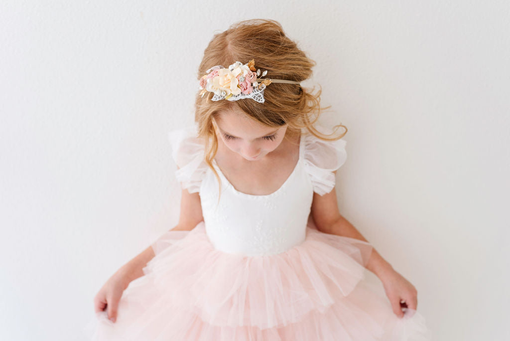 Cream and Mauve Floral Rosette Headband