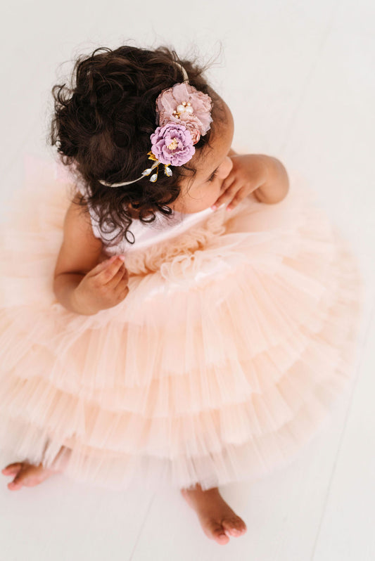 Lavender and Pink Floral Headband with Diamonds