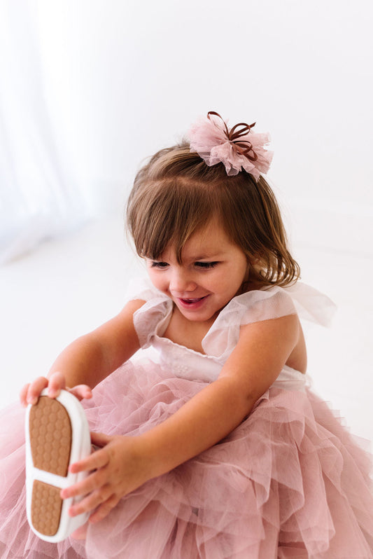 Mauve Tulle Dot Puff Hair Clip