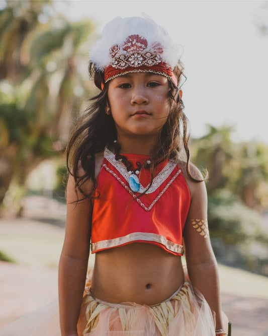 Red Moana inspired costume set for baby and toddler. Red too with Grass Hawaiian Skirt.