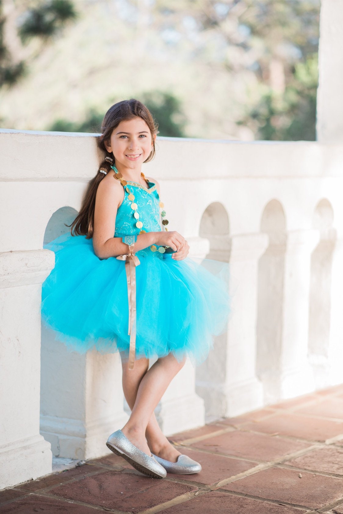 Blue Jasmine inspired tutu costume dress! Gorgeous blue and gold trim! Baby toddler costumes!