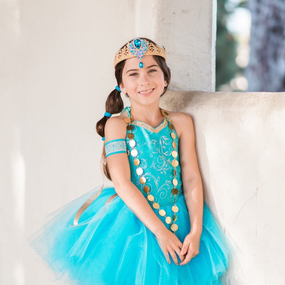 Blue Jasmine inspired tutu costume dress! Gorgeous blue and gold trim! Baby toddler costumes!