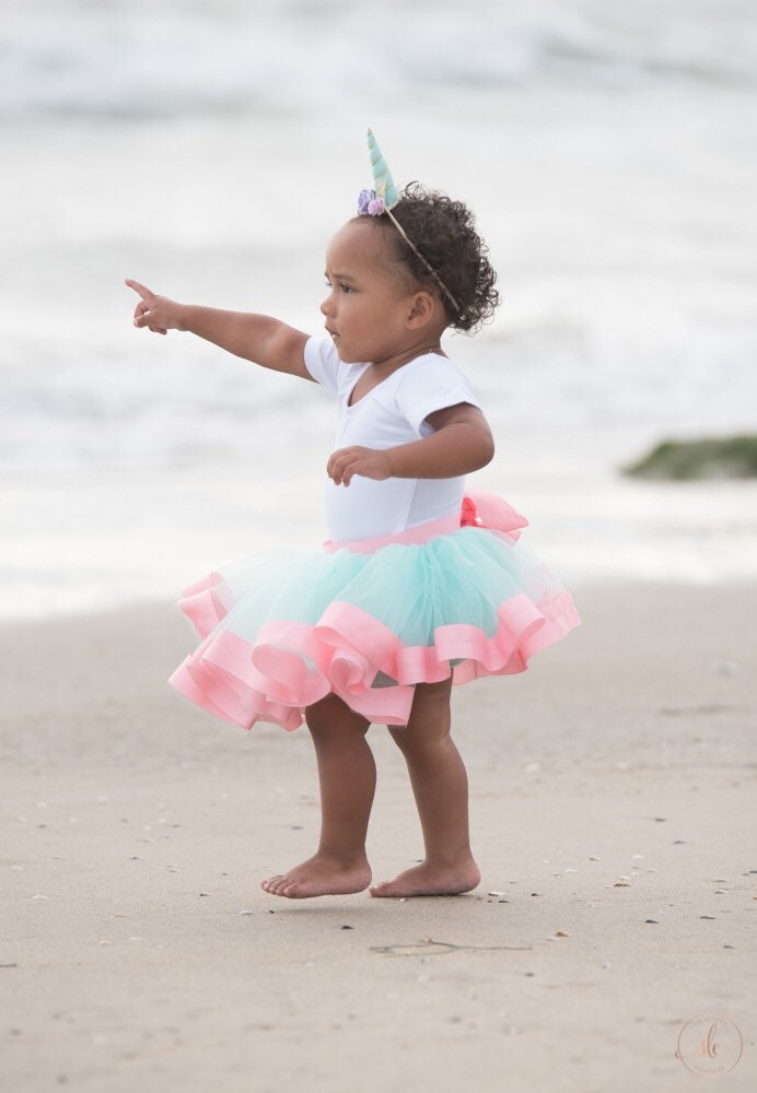 Blue Aqua and Pink, Baby Toddler Pink and Aqua Baby ribbon edge Tutu perfect cake smash Tutu for Baby or ToddlerTutu Skirt