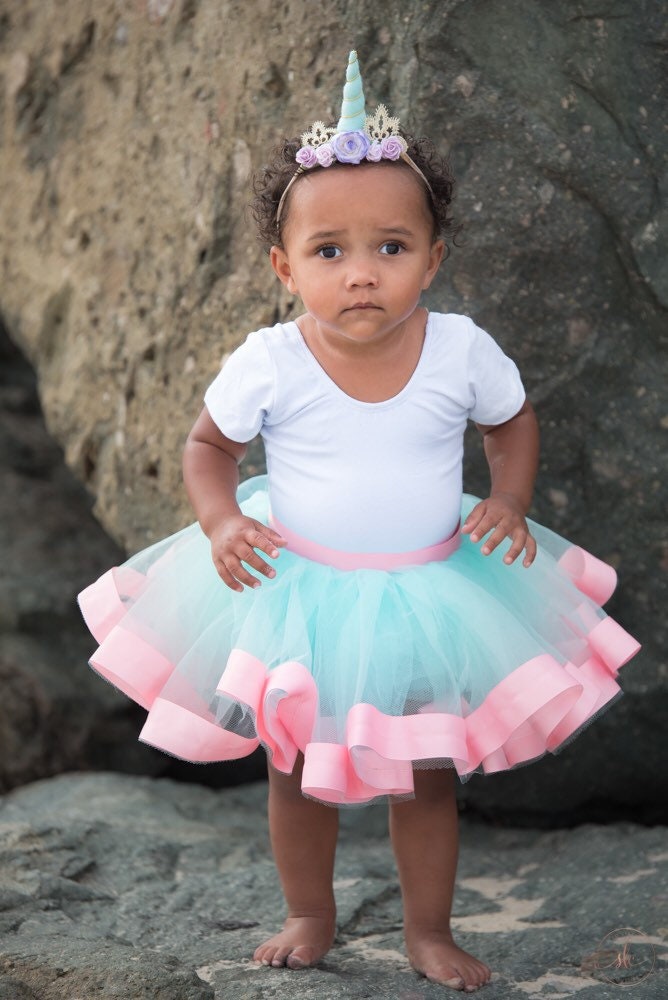 Blue Aqua and Pink, Baby Toddler Pink and Aqua Baby ribbon edge Tutu perfect cake smash Tutu for Baby or ToddlerTutu Skirt