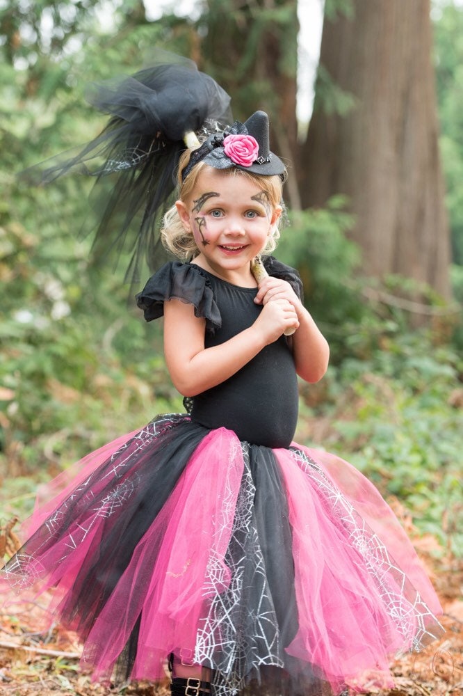 Black and Hot Pink Mix, Witch Spiderweb Tutu perfect Halloween Costume Tutu for Baby or Toddler. High Quality Sewn Tutu for Baby or Toddler