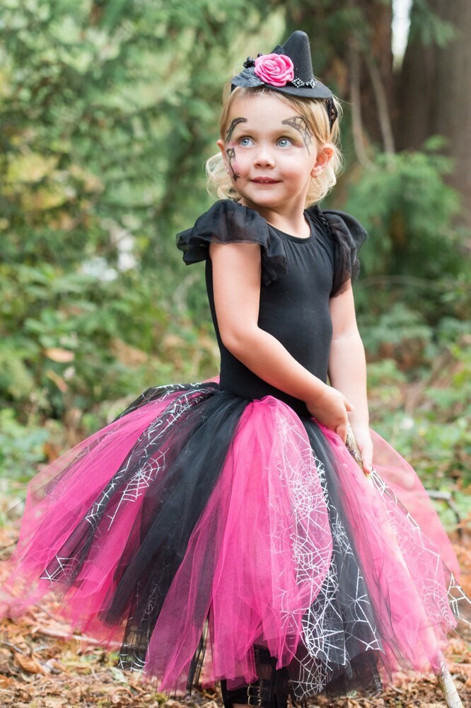 Black and Hot Pink Mix, Witch Spiderweb Tutu perfect Halloween Costume Tutu for Baby or Toddler. High Quality Sewn Tutu for Baby or Toddler