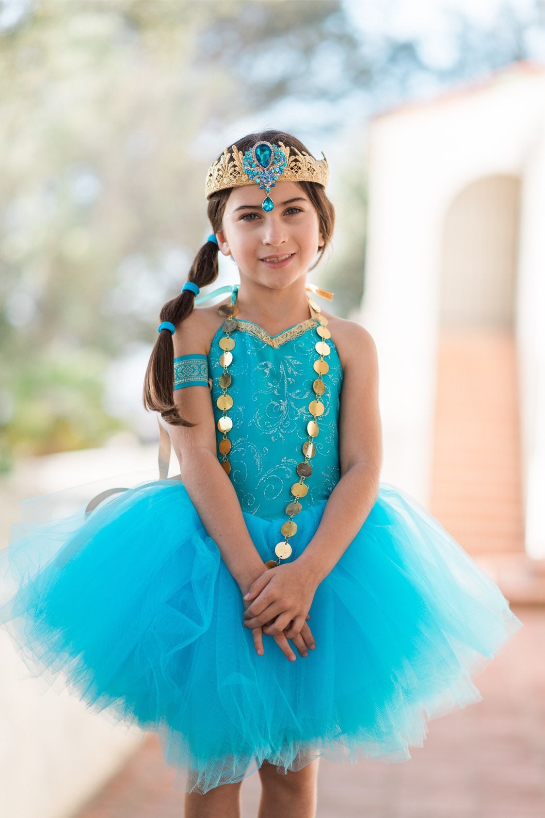 Blue Jasmine inspired tutu costume dress! Gorgeous blue and gold trim! Baby toddler costumes!