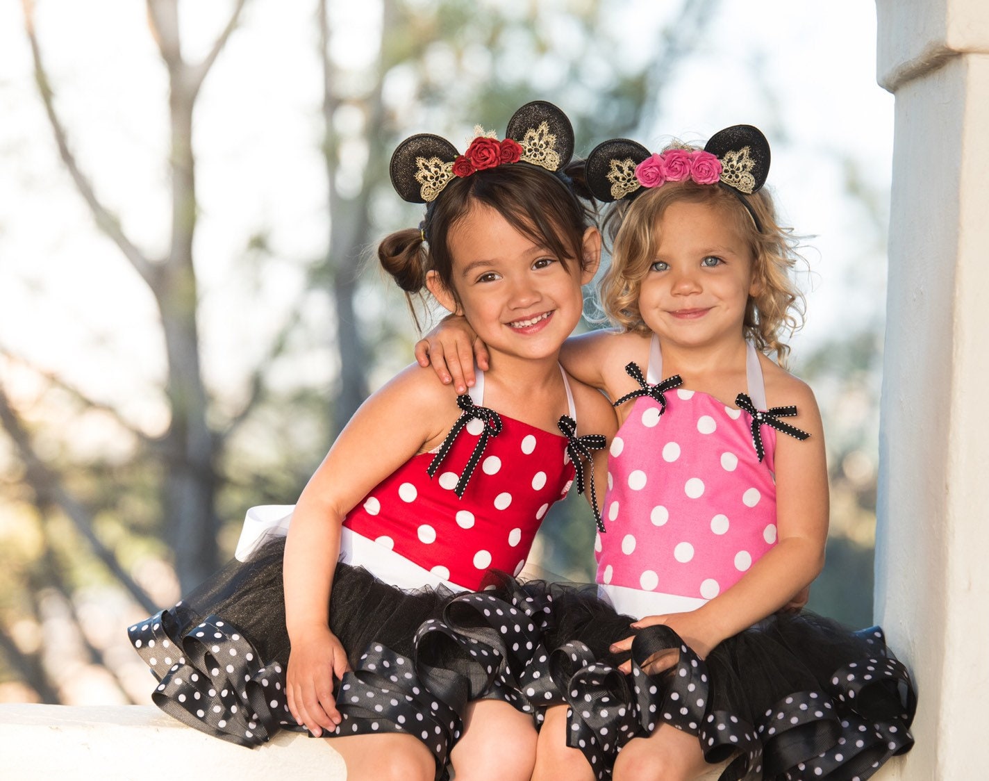 Red Minnie Mouse inspired tutu costume dress! Red or Pink - Polka dot top with black tulle with polka dots dress skirt! Baby toddler costume