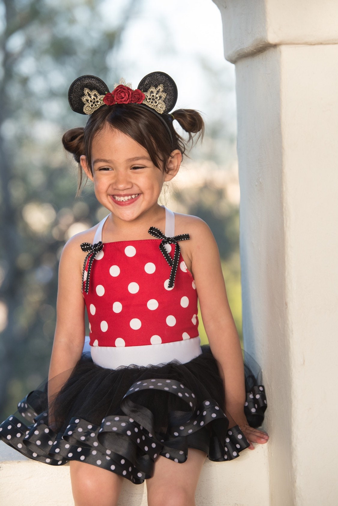 Red Minnie Mouse inspired tutu costume dress! Red or Pink - Polka dot top with black tulle with polka dots dress skirt! Baby toddler costume