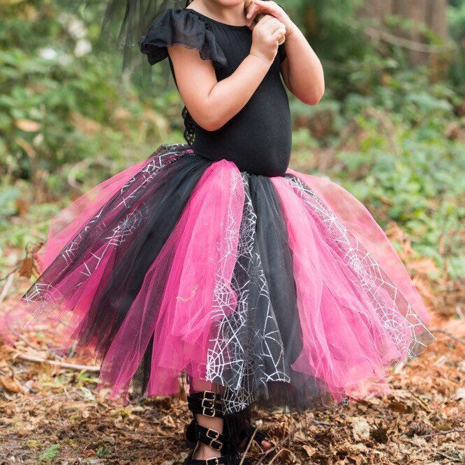 Black and Hot Pink Mix, Witch Spiderweb Tutu perfect Halloween Costume Tutu for Baby or Toddler. High Quality Sewn Tutu for Baby or Toddler