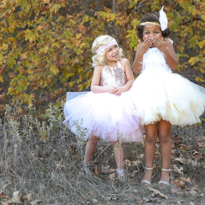 Pink Rose Gold Sequin Top Tutu Dress- Flower Girl, Birthday Girl any special occasion. - Light Pink