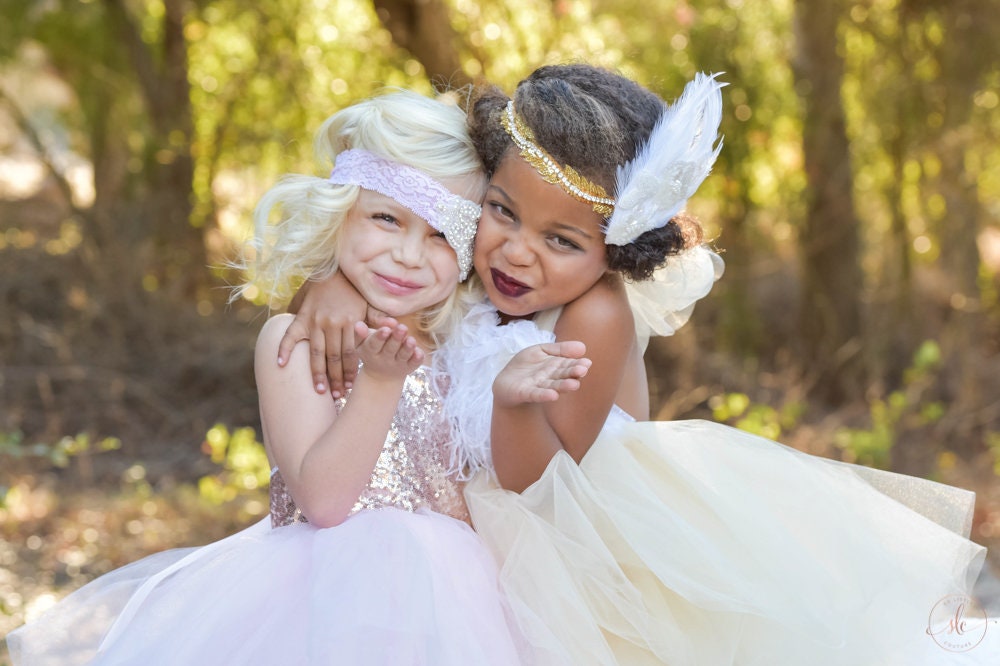 Pink Rose Gold Sequin Top Tutu Dress- Flower Girl, Birthday Girl any special occasion. - Light Pink