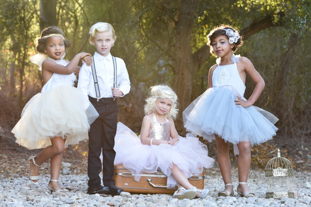 Pink Rose Gold Sequin Top Tutu Dress- Flower Girl, Birthday Girl any special occasion. - Light Pink