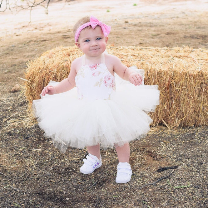 Floral Ivory and White Rose Tutu Dress