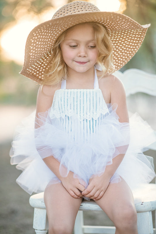 White and Blue Stripe, Victorian Lace & Ticking Tutu Dress - Short Ballet Skirt