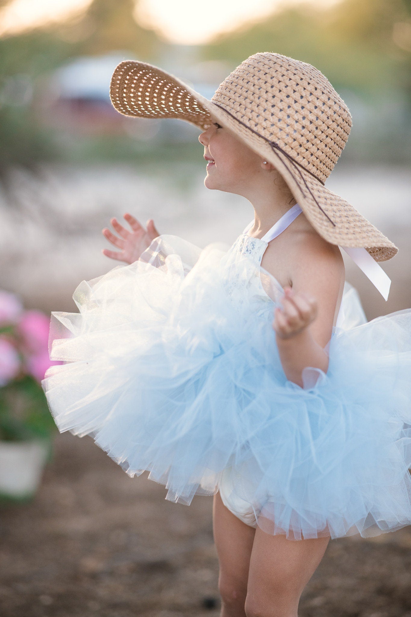 Blue and White Victorian Rose & Lace Tutu Dress