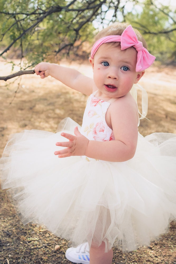 Floral Ivory and White Rose Tutu Dress