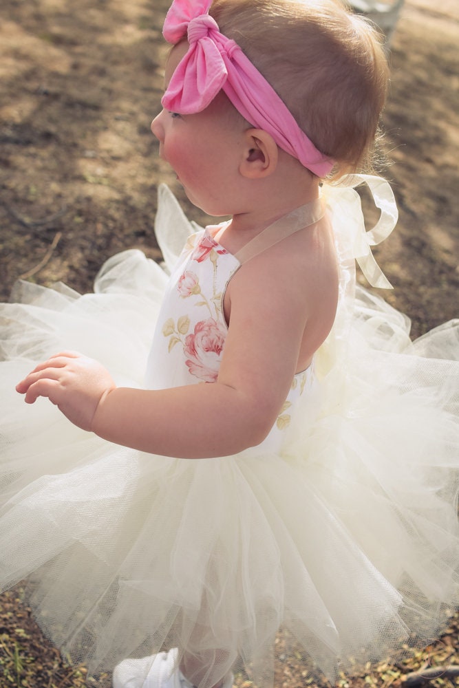 Floral Ivory and White Rose Tutu Dress