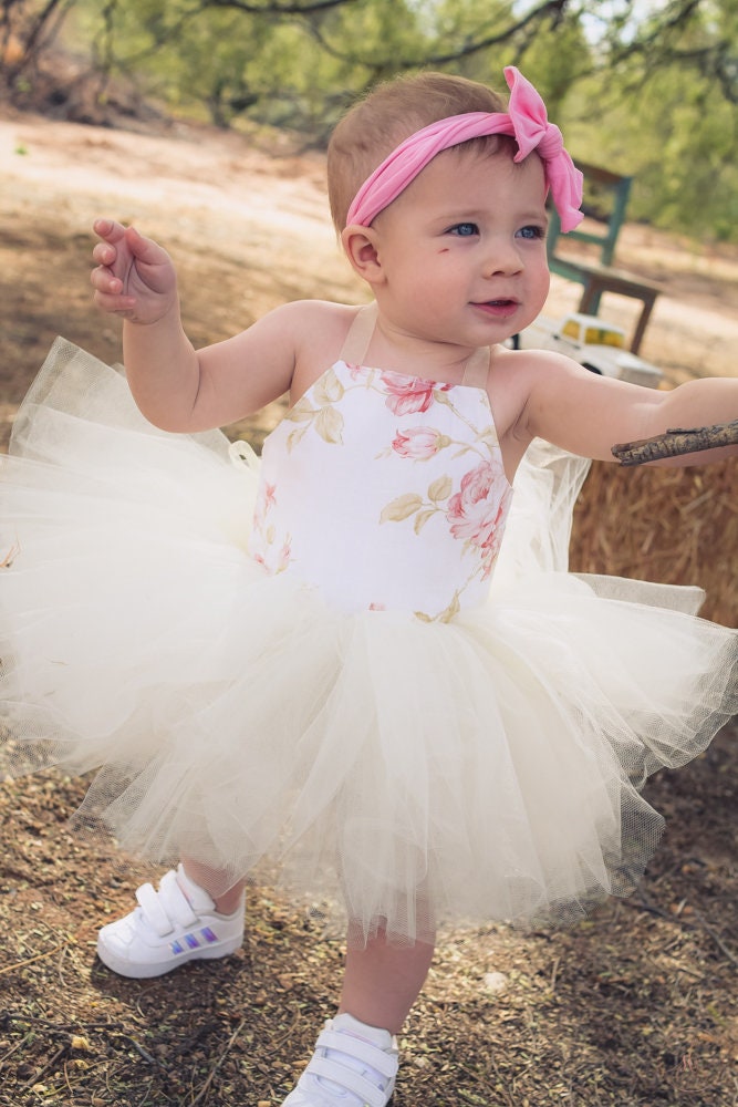 Floral Ivory and White Rose Tutu Dress