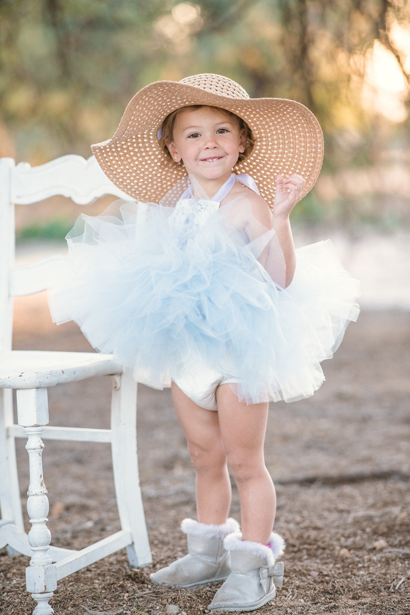 Blue and White Victorian Rose & Lace Tutu Dress