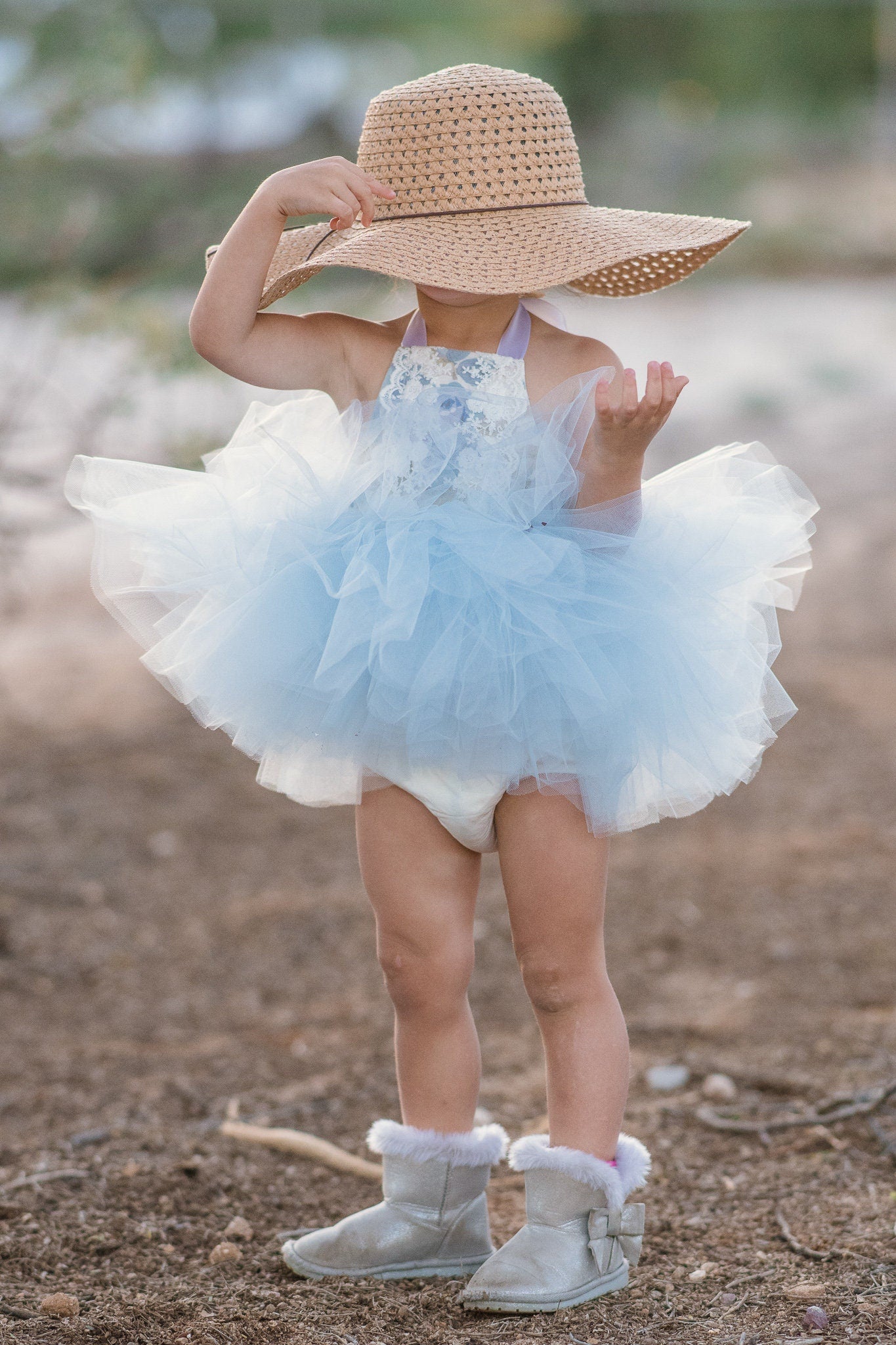 Blue and White Victorian Rose & Lace Tutu Dress