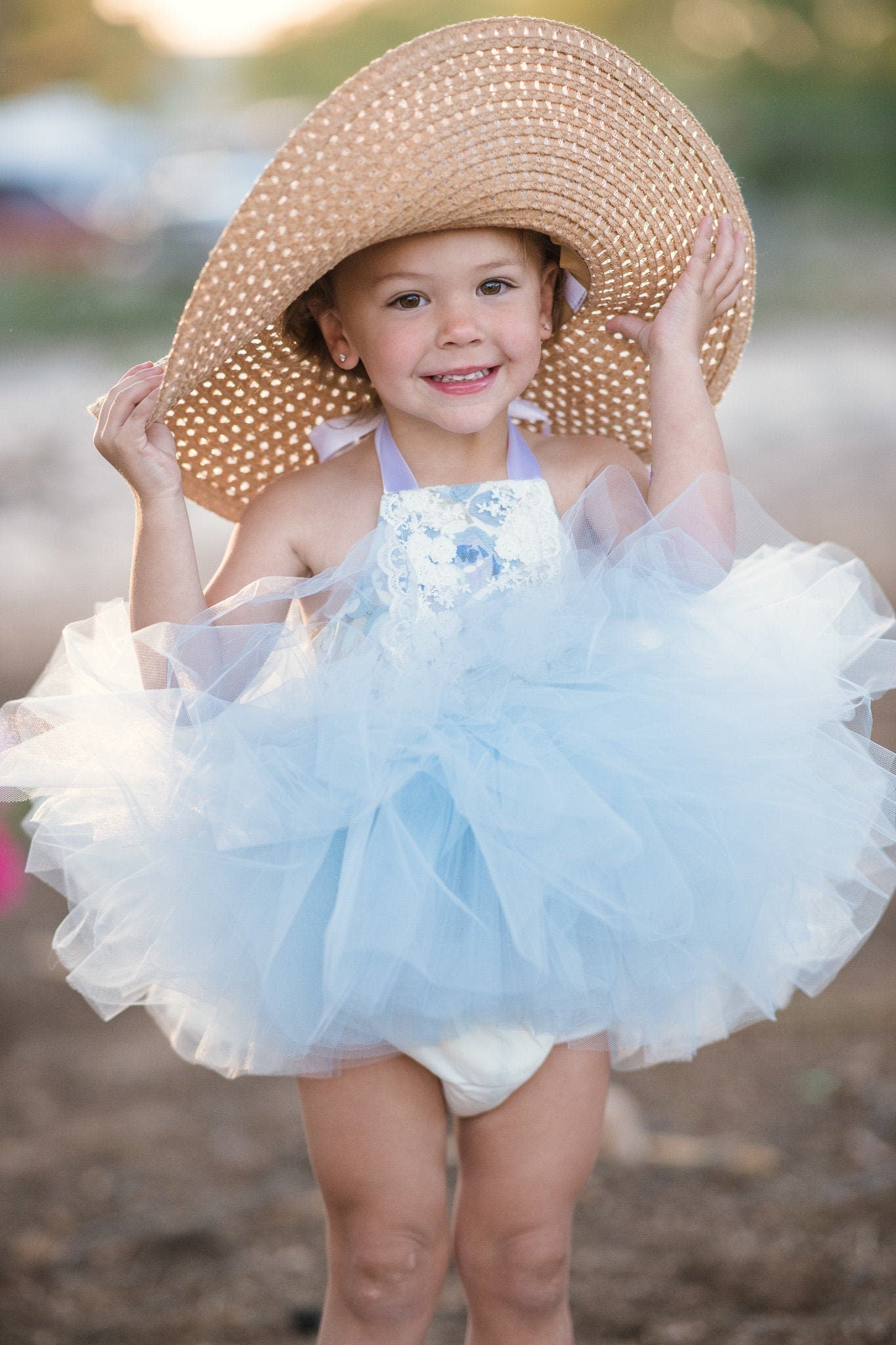 Blue and White Victorian Rose & Lace Tutu Dress