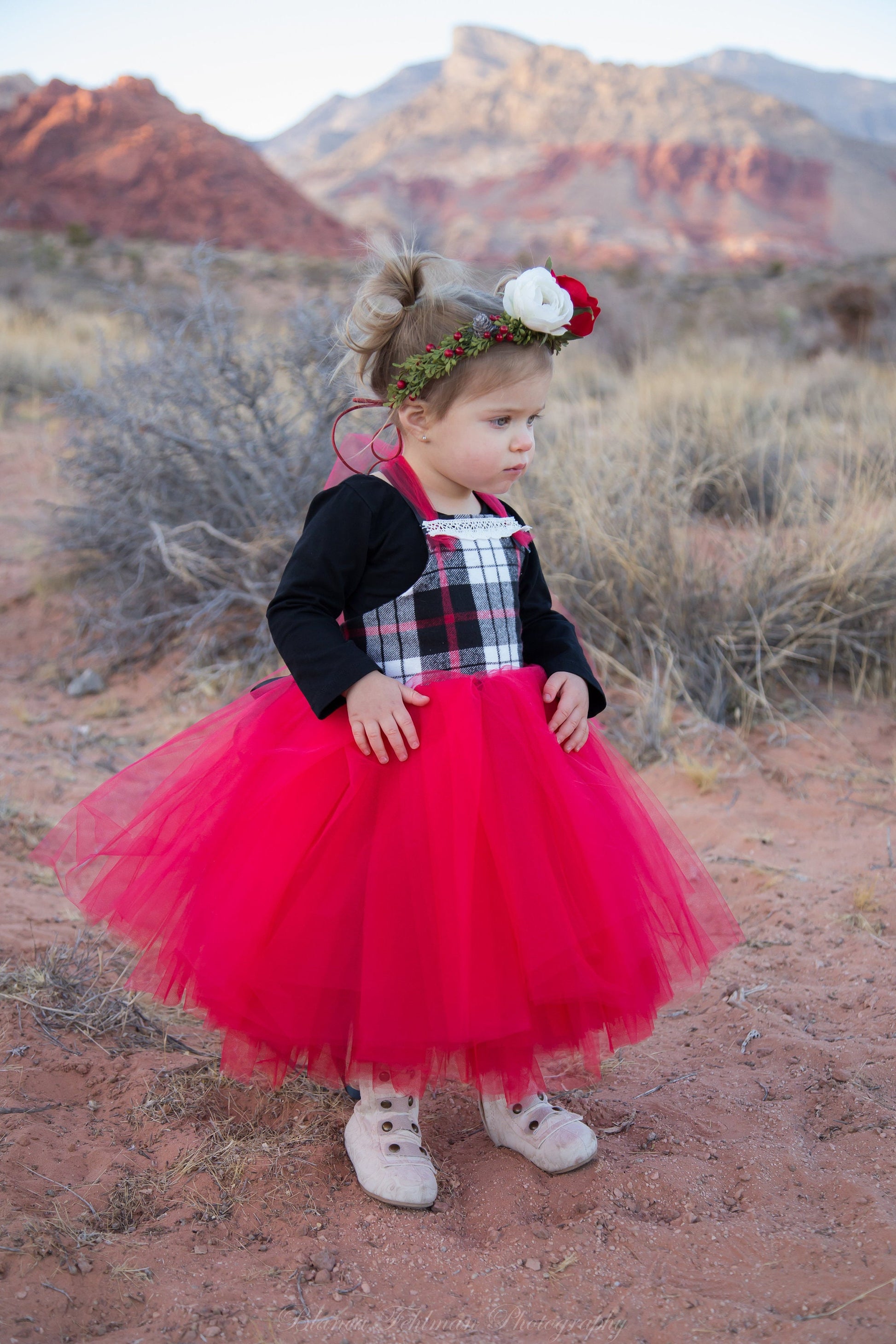 Red Black White Holiday Flannel Tutu Dress