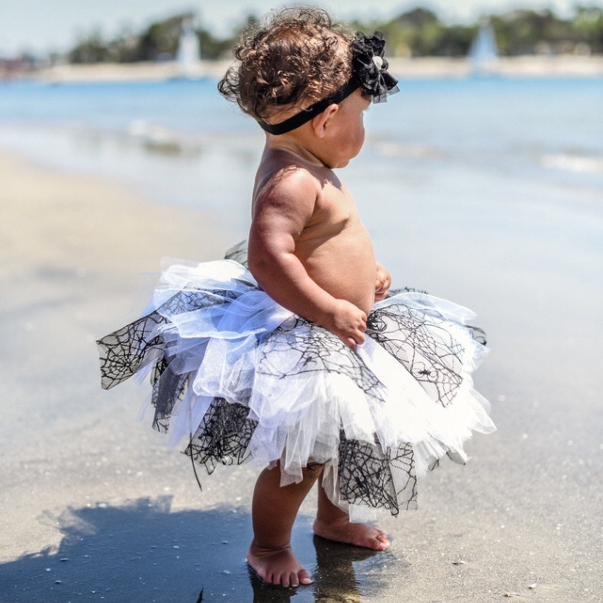 Black and White Stripe, Spiderweb Tutu Black and white, Elastic Sewn Toddler CostumeTutu Skirt