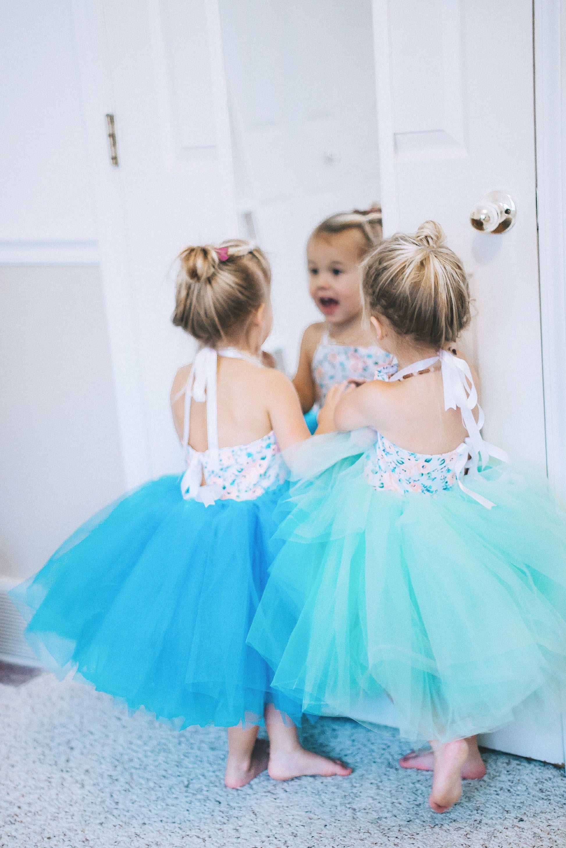 Floral Print Blue Skirt Tutu Dress