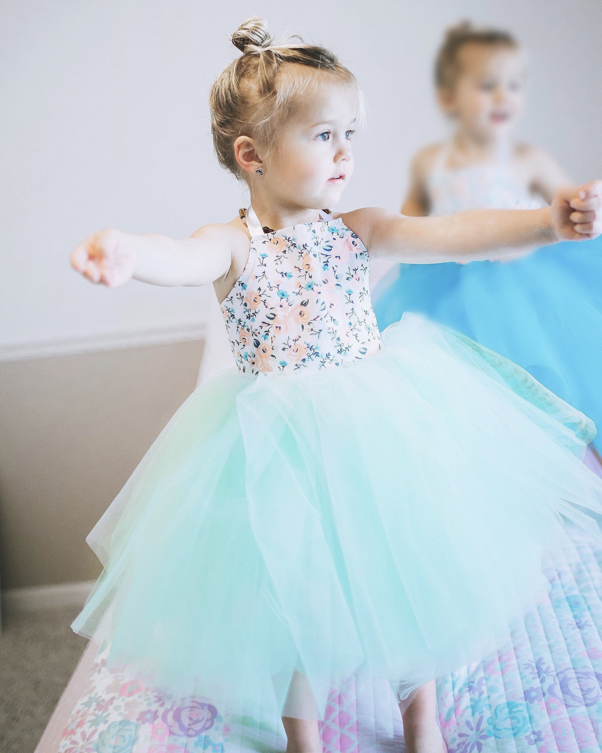 Floral Print Blue Skirt Tutu Dress