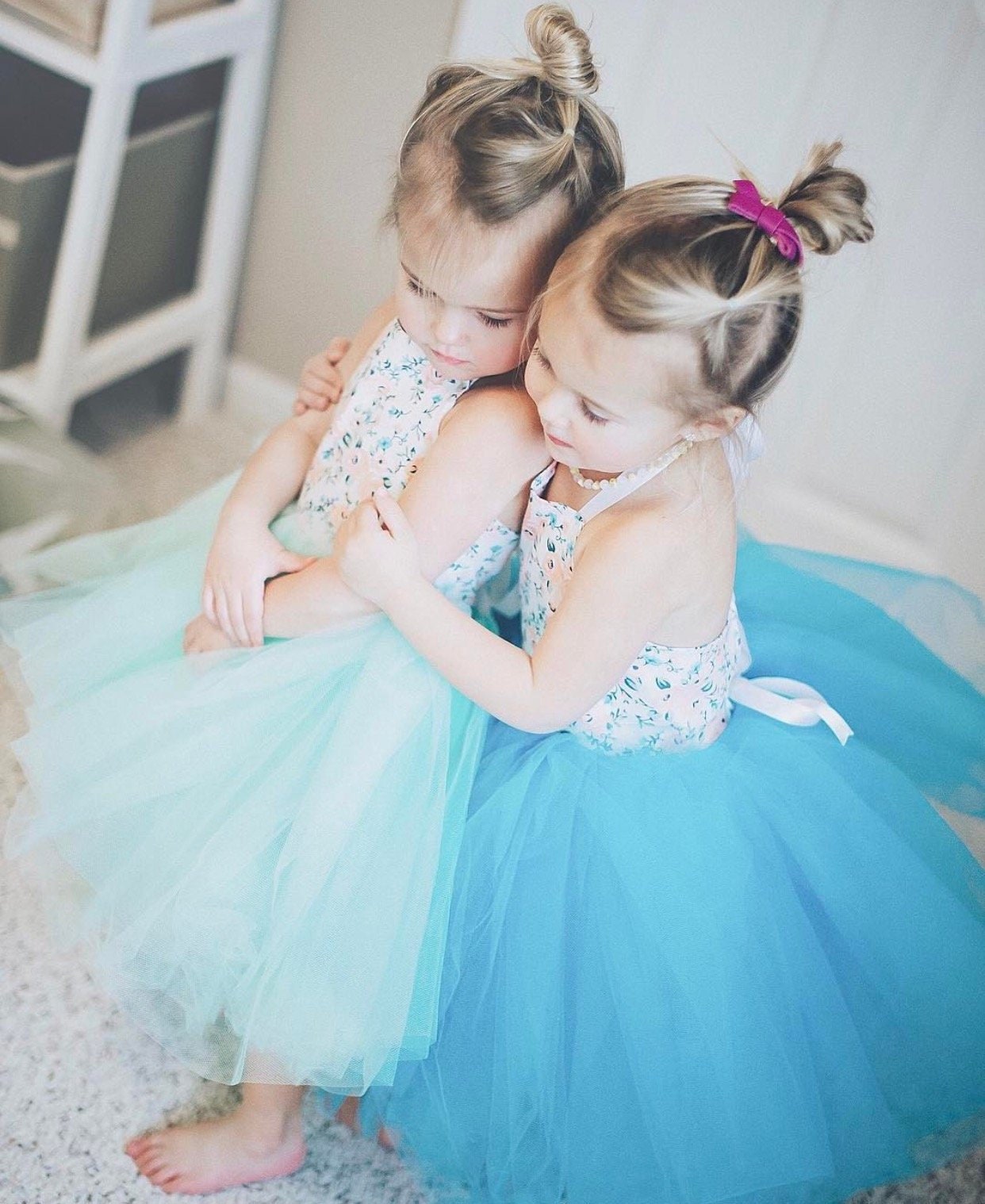 Floral Print Blue Skirt Tutu Dress