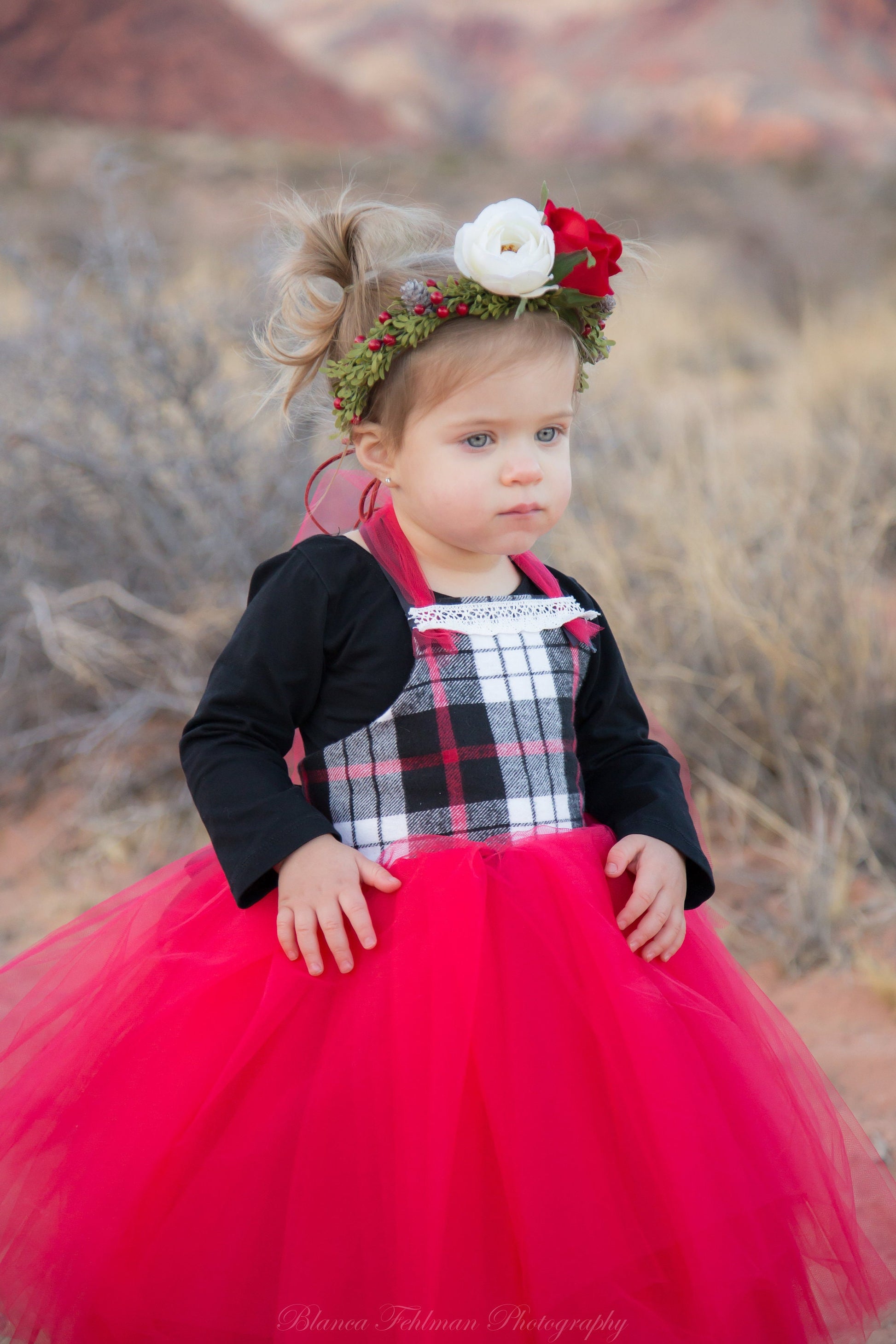 Red Black White Holiday Flannel Tutu Dress