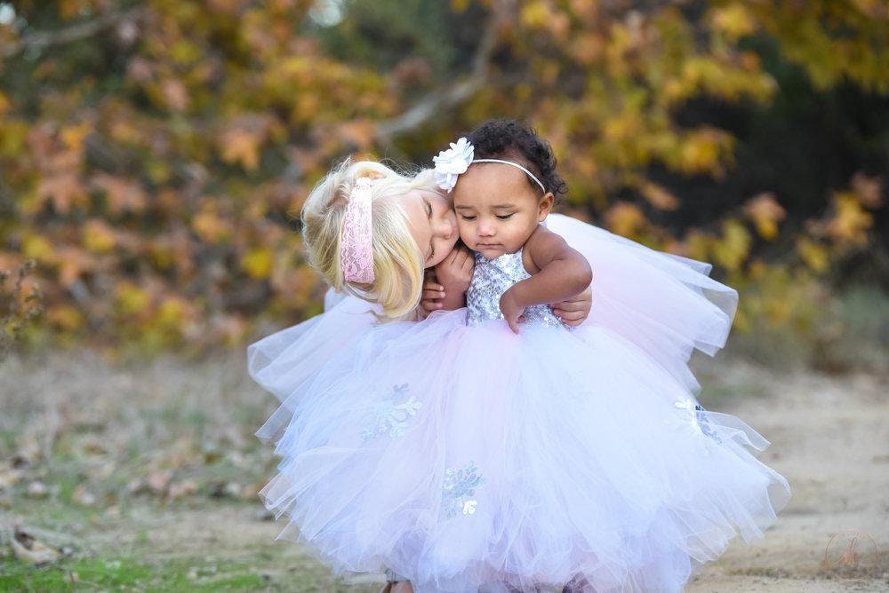 White, Pink and Silver Winter Wonderland Dress - Includes Snowflakes adorning the long skirt. Light pink, White and Silver Sequins!