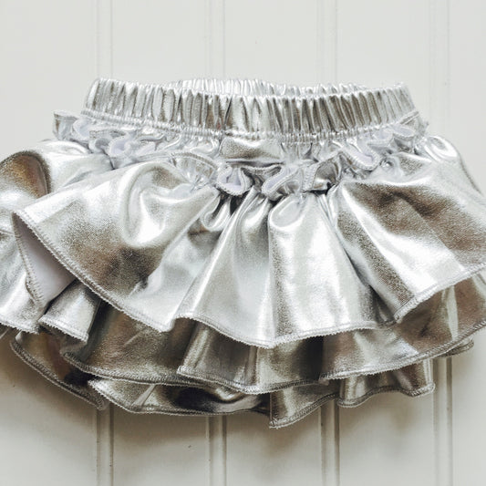 Silver Metallic Full Back Ruffled Baby Bloomer