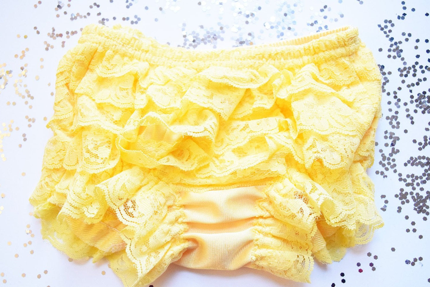 Yellow Vintage Look Lace Full Front and Back Ruffled Baby Bloomer