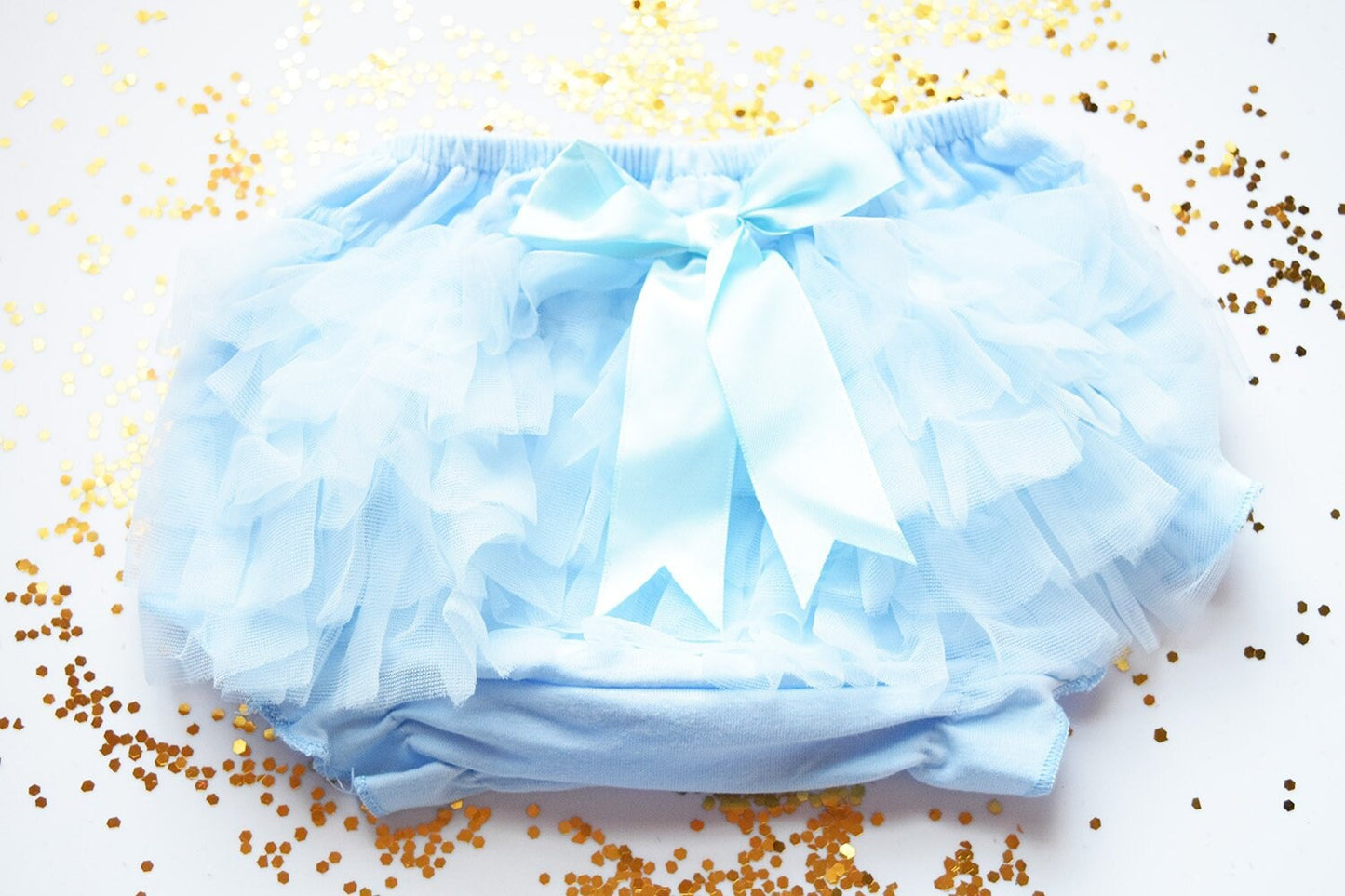 Blue Baby Bloomer a Sheer Back Ruffled Bloomer - Light Blue