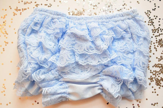 Blue Vintage Look Lace Full Front and Back Ruffled Bloomer - Light Blue