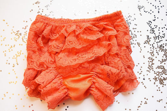 Orange Vintage Look Lace Full Front and Back Ruffled Baby Bloomer