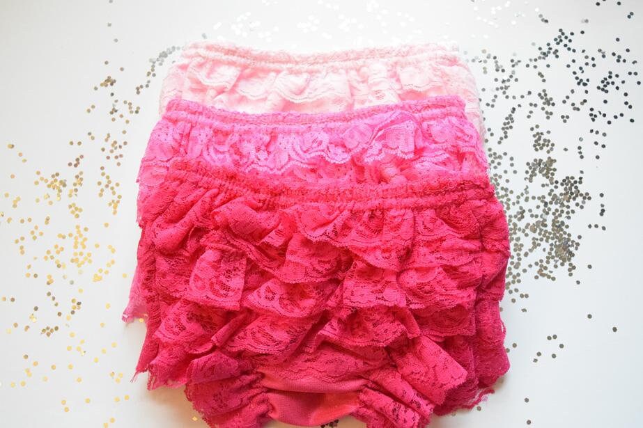 Pink Raspberry Pink Lace Full Front and Back Ruffled Baby Bloomer