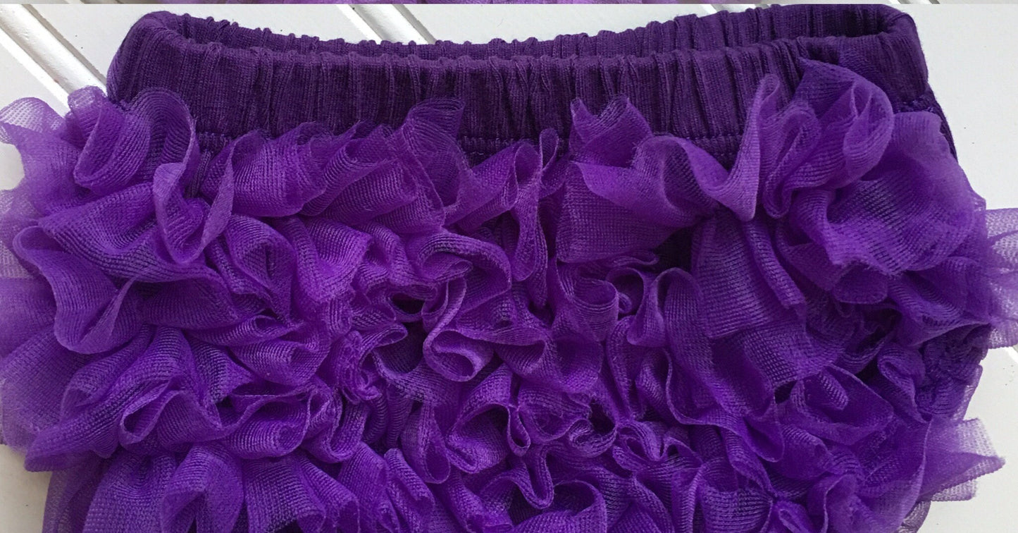 Purple Short Sheer Ruffled Baby Bloomer