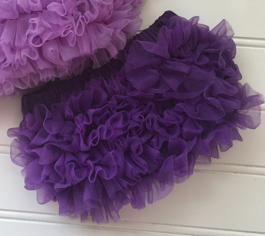 Purple Short Sheer Ruffled Baby Bloomer