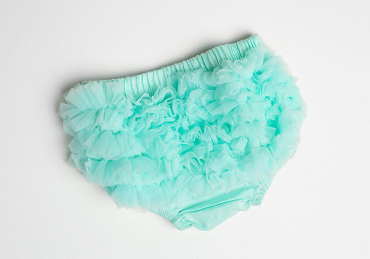 Blue Aqua Short Sheer Ruffled Baby Bloomer